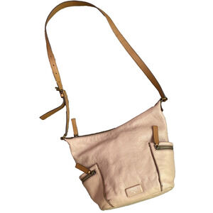 FOSSIL EMERSON Purse Blush Rose & Tan Leather Crossbody Bag Zips Pockets Boho